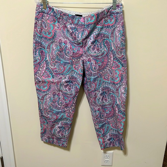 Talbots Women’s Perfect Crop Capri Pants Purple Pink Paisley Print / Size 16P - Picture 1 of 10